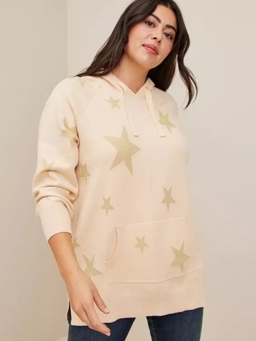 Torrid Cream Hoodie with Gold Star Print